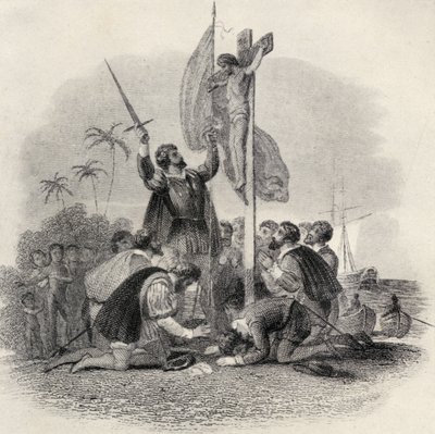Kolumbus (1451-1506) landet in der Neuen Welt, Illustration in 